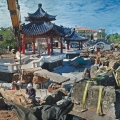 With the liner in place and the fiber-reinforced concrete installed on top of the liner, the rock formations can be assembled without concern for liner damage.