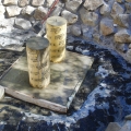 The concrete columns (bottom, left) are poured around rebar in Sonotube forms to create the desired look.