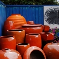 Blue and orange are complementary colors, or opposites on the color wheel. These pairs create striking combinations and are used in everything from logos to stunning pot displays.