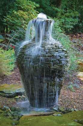 150 man hours were required to create this one-of-a-kind, custom-designed, custom-built, dry-stacked slate fountain. (Click to Expand Image)