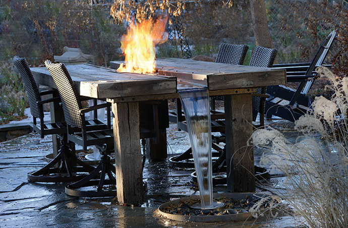Outdoor Dining Table Meets Fire And, Patio Dining Set With Built In Fire Pit