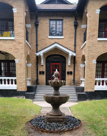 Historic brownstone water feature