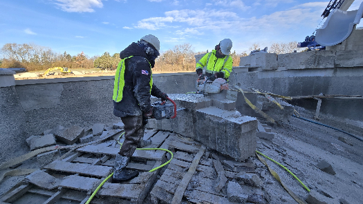 cutting rock in winter