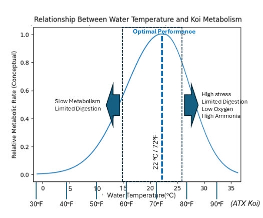 Relationship between water temperature and koi metabolism