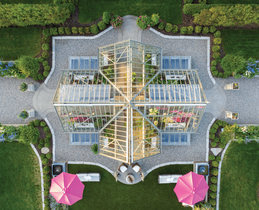 aerial photo of glass greenhouse