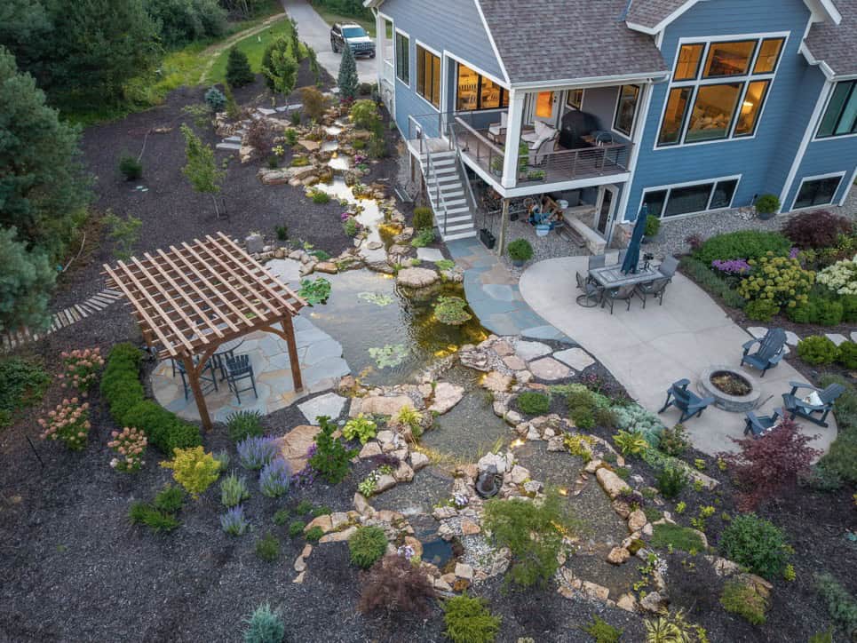 Koi pond with multiple streams